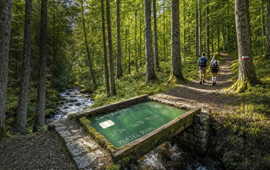 Randonneurs en forêt illustrant la campagne de don