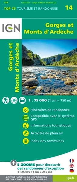 Carte IGN Monts D'Ardèche - TOP 75014