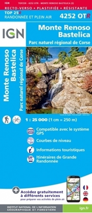 Carte IGN 4252OTR Monte-Renoso / Bastelica / PNR de la Corse (Résistante)-recto