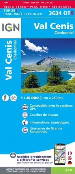 Image Carte IGN 3634OTR - Val-Cenis - Charbonnel - RESISTANTE