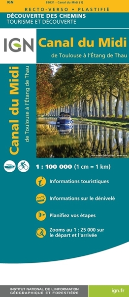 Carte IGN Canal du Midi de Toulouse à l'Etang de Thau