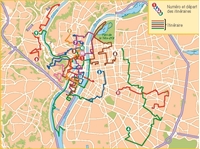 Plan des itinéraires du topo Quartiers et histoires de Lyon... à pied